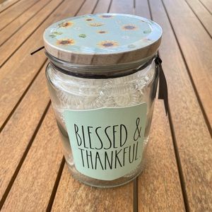Rae Dunn Blessed & thankful glass container with spiral hair ties 🌻